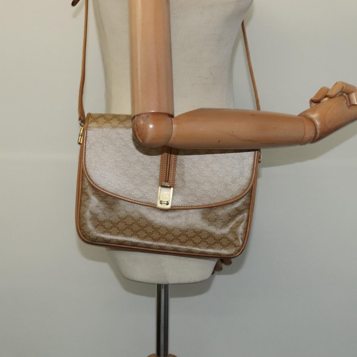 Celine Vintage Macadam Canvas and Leather, Beige, Canvas, Handbag