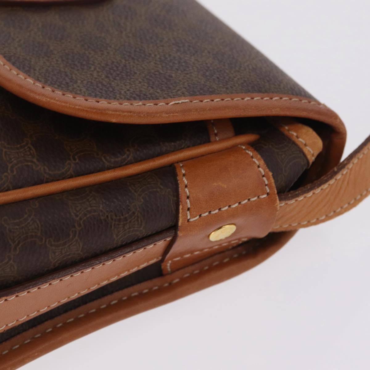 Celine Macadam Shoulder PVC Leather, Brown, Canvas, Crossbody Bag