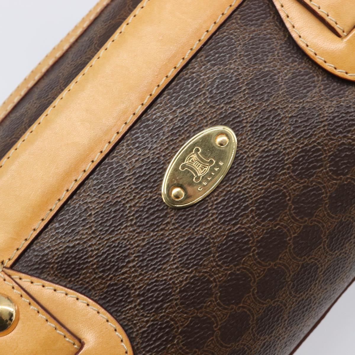 Celine Vintage Shoulder Bag Macadam Canvas & Leather, Brown, PVC, Shoulder Bag