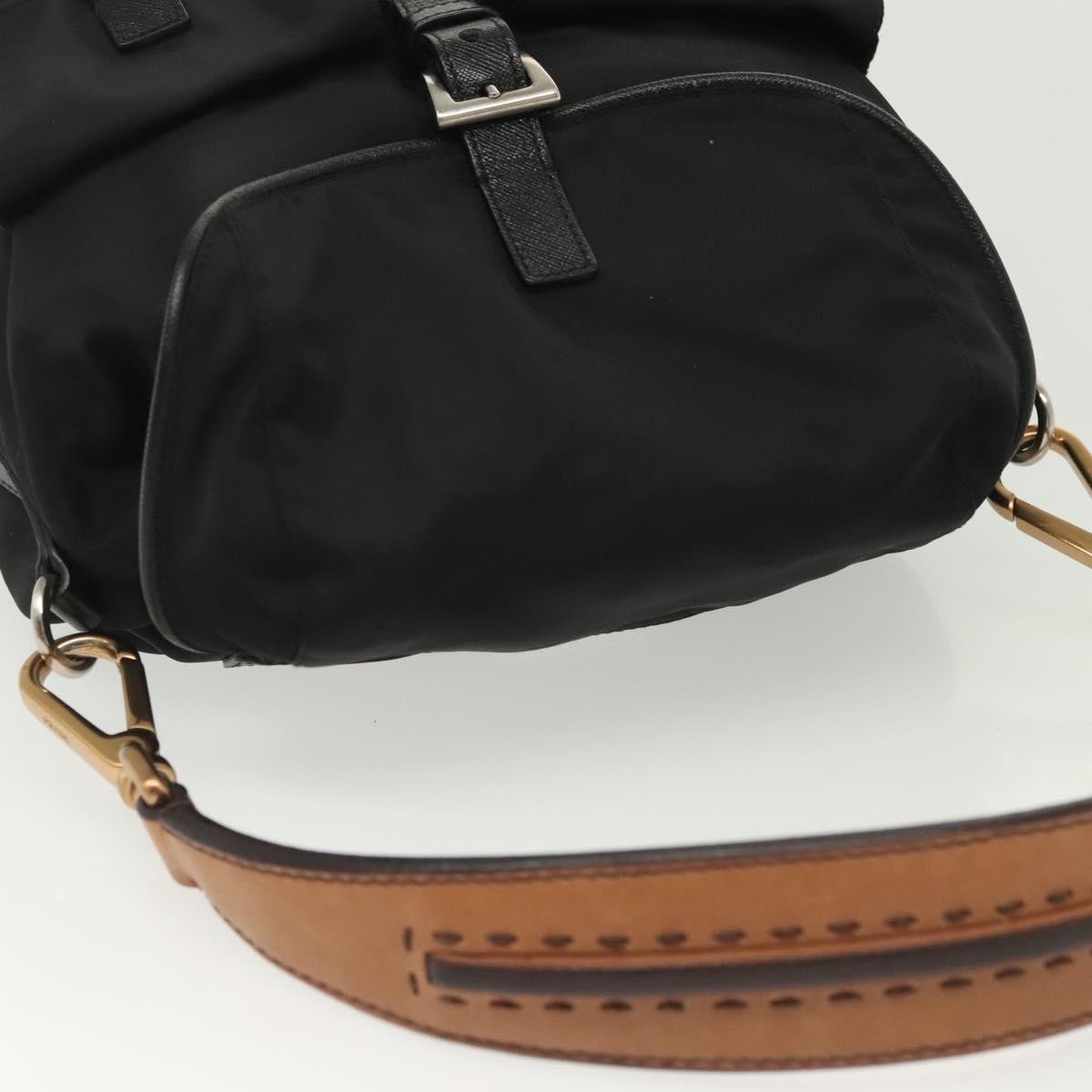 Prada Double Pocket Drawstring Tessuto, Black, Nylon, Shoulder Bag