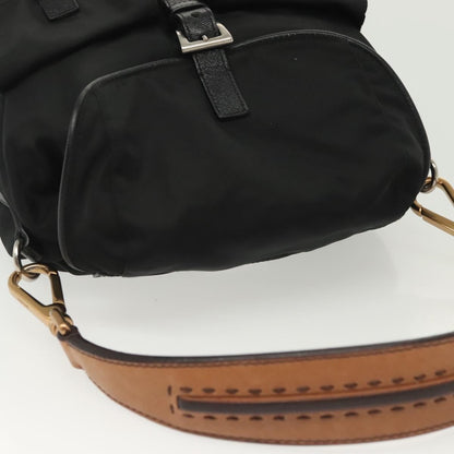 Prada Double Pocket Drawstring Tessuto, Black, Nylon, Shoulder Bag