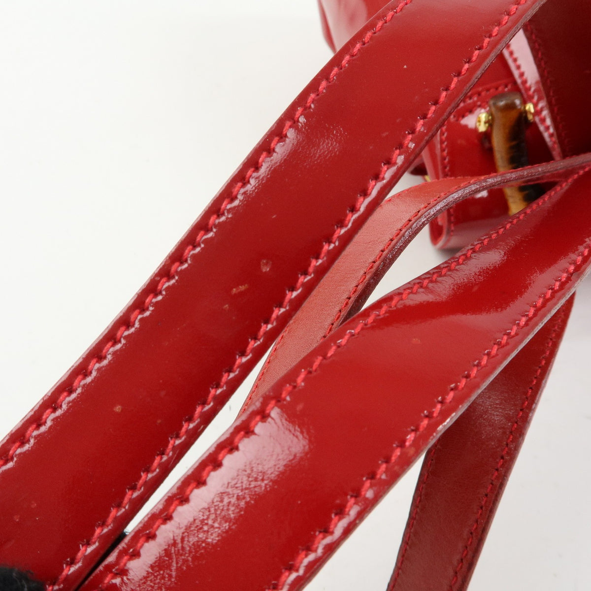 Gucci Vintage Bamboo Patent, Red, Patent Leather, Backpack