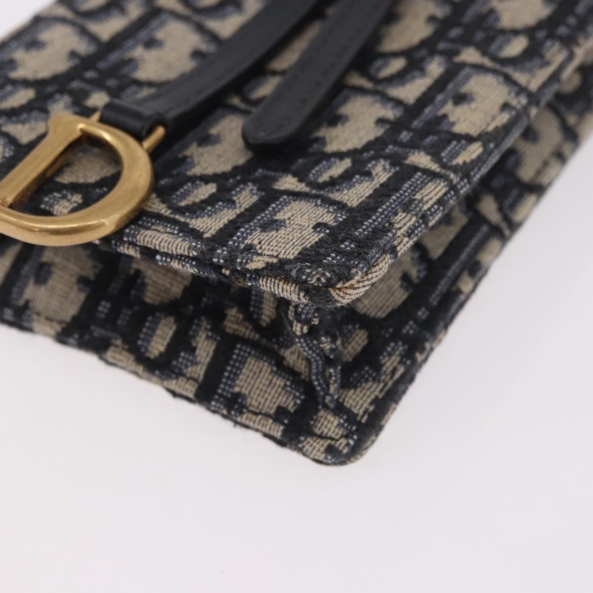 Christian Dior Vertical Saddle Chain Oblique Canvas, Navy, Canvas, Clutch