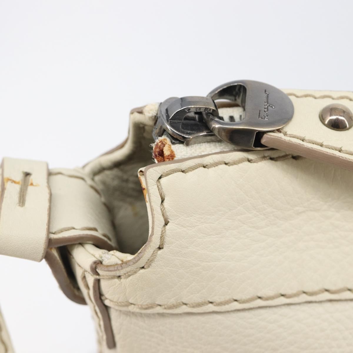 Salvatore Ferragamo Gancini Leather, Beige, Leather, Crossbody Bag