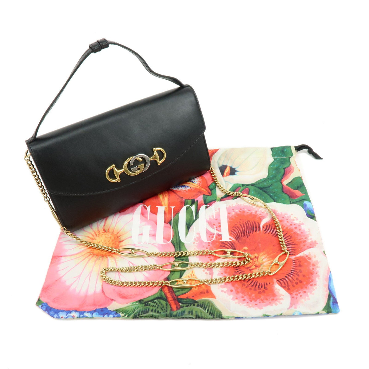 Gucci Zumi Leather, Black, Leather, Shoulder Bag