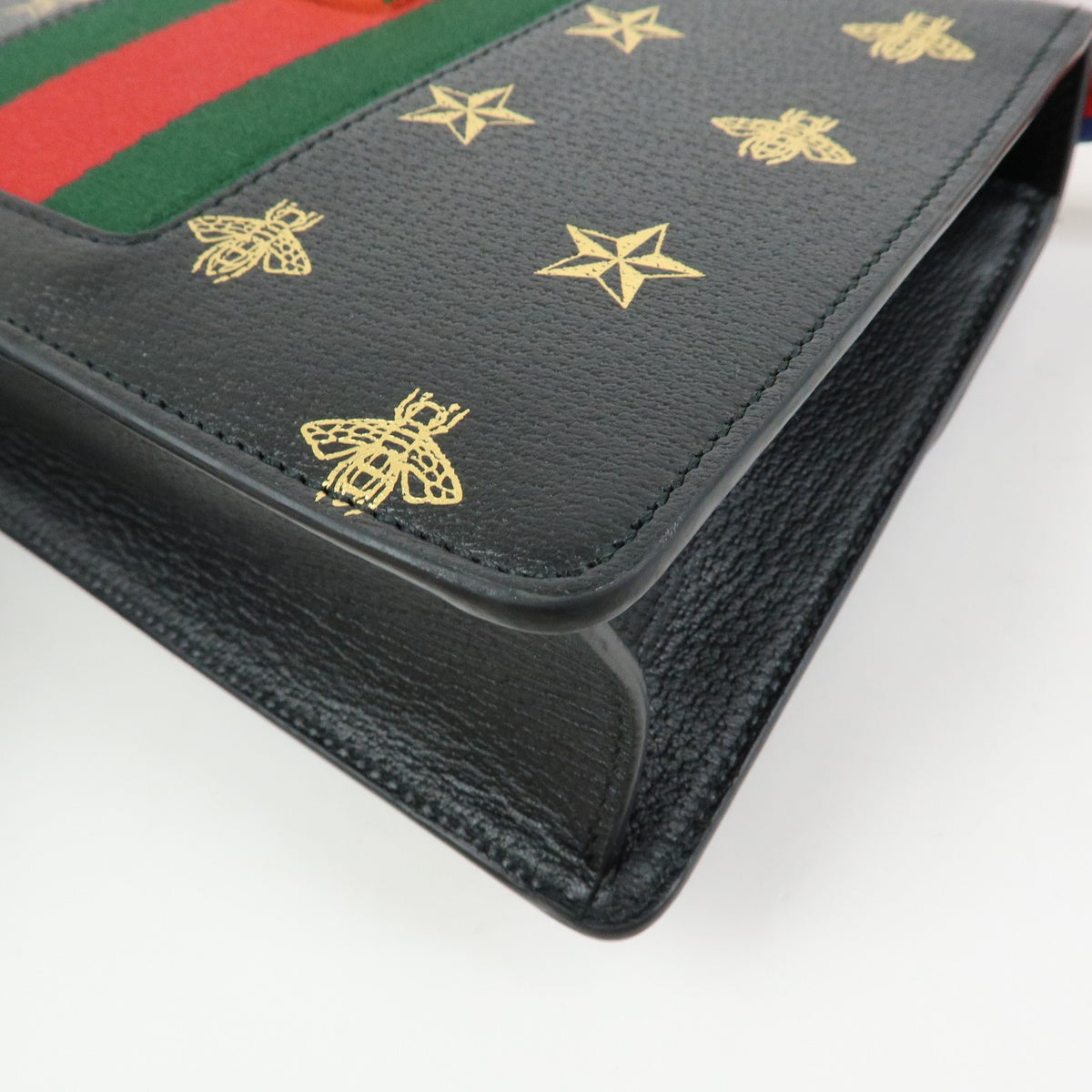 Gucci Sylvie Printed Leather, Black, Leather, Shoulder Bag