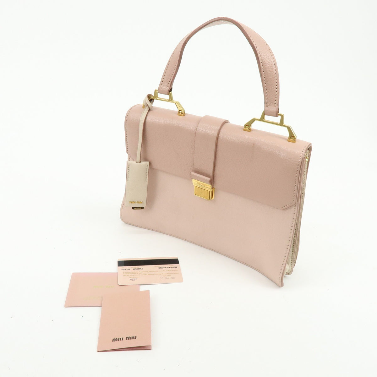Miu Miu Madras Convertible Compartment Top Handle Leather, Pink, Leather, Handbag