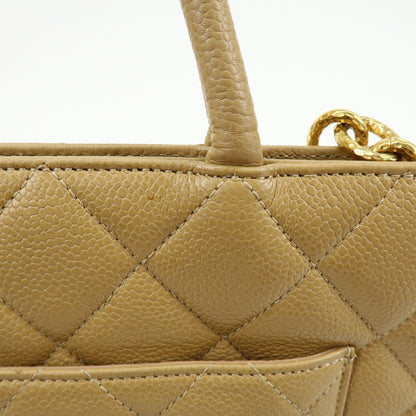 Chanel Medallion Quilted Lambskin, Beige, Calfskin, Tote Bag