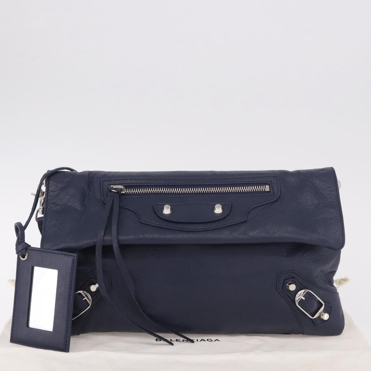 Balenciaga Classic Studs Envelope Strap Clutch Leather, Navy, Leather, Clutch