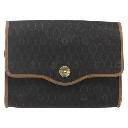 Christian Dior Vintage Honeycomb Flap Canvas and Leather, Black, Canvas, Shoulder Bag