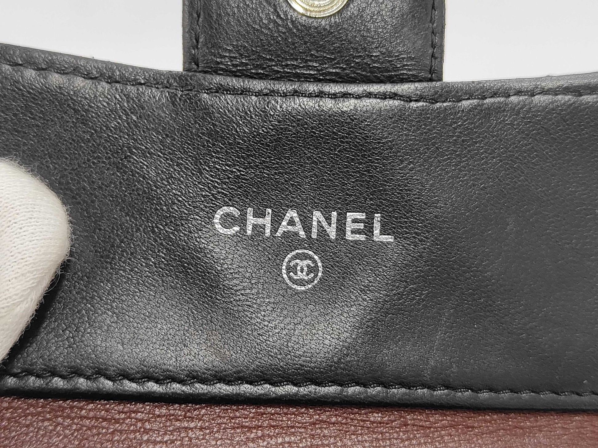 Chanel Trifold Flap Lambskin, Black, Leather, Wallet