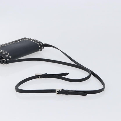 Prada Flap Studded Saffiano Leather, Black, Leather, Crossbody Bag