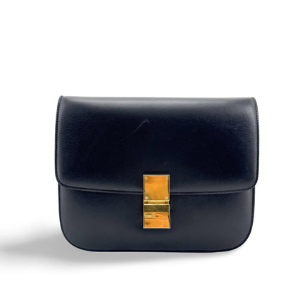Celine Classic Box Smooth Leather, Black, Leather, Handbag