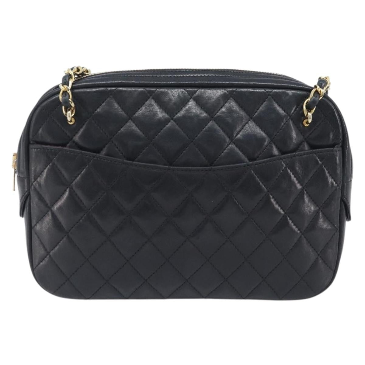 Chanel Vintage Front Pocket Camera Chevron Lambskin, Black, Leather, Handbag