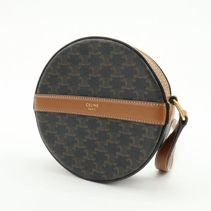 Celine Round Purse on Strap Triomphe Coated Canvas, Brown, Canvas, Crossbody Bag