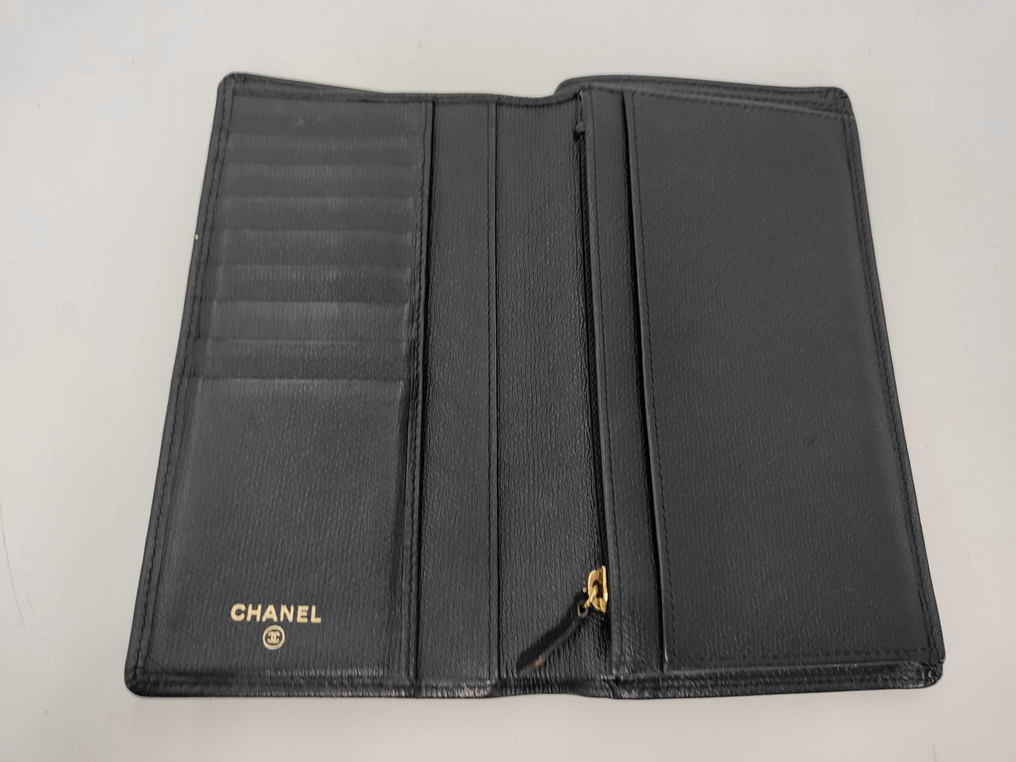 Chanel CC Logo Zipper Long Bifold Leather, Black, Leather, Wallet