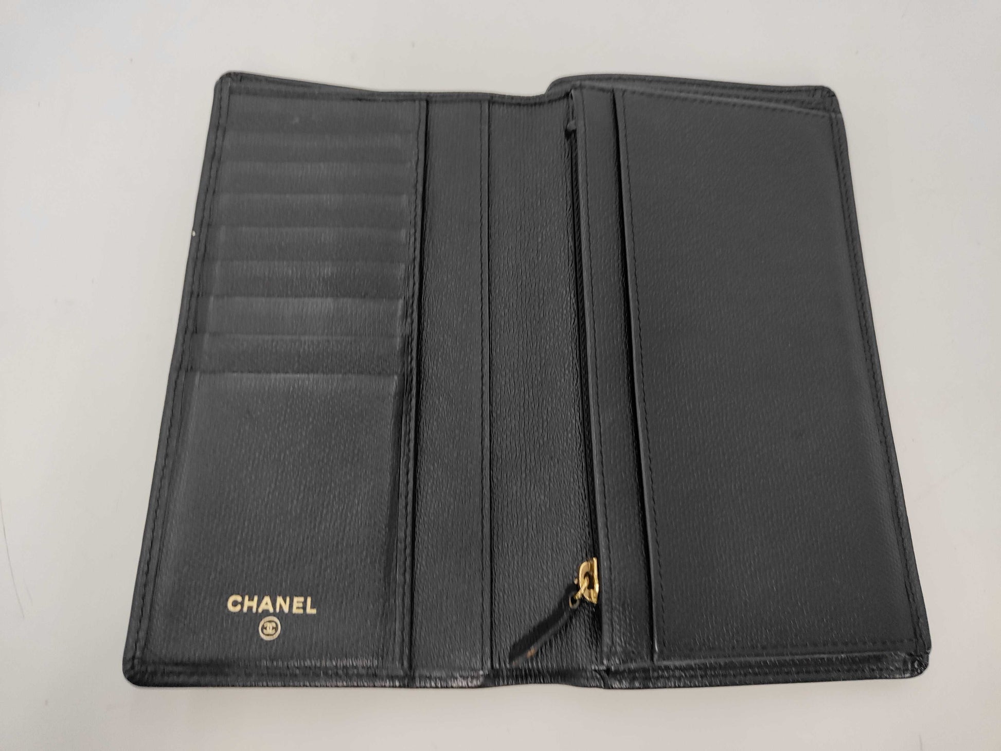 Chanel CC Logo Zipper Long Bifold Leather, Black, Leather, Wallet