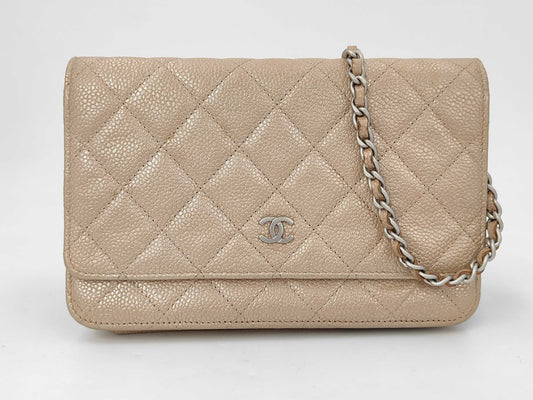 Chanel Wallet on Chain Quilted Iridescent Caviar, Gold, Leather, Wallet