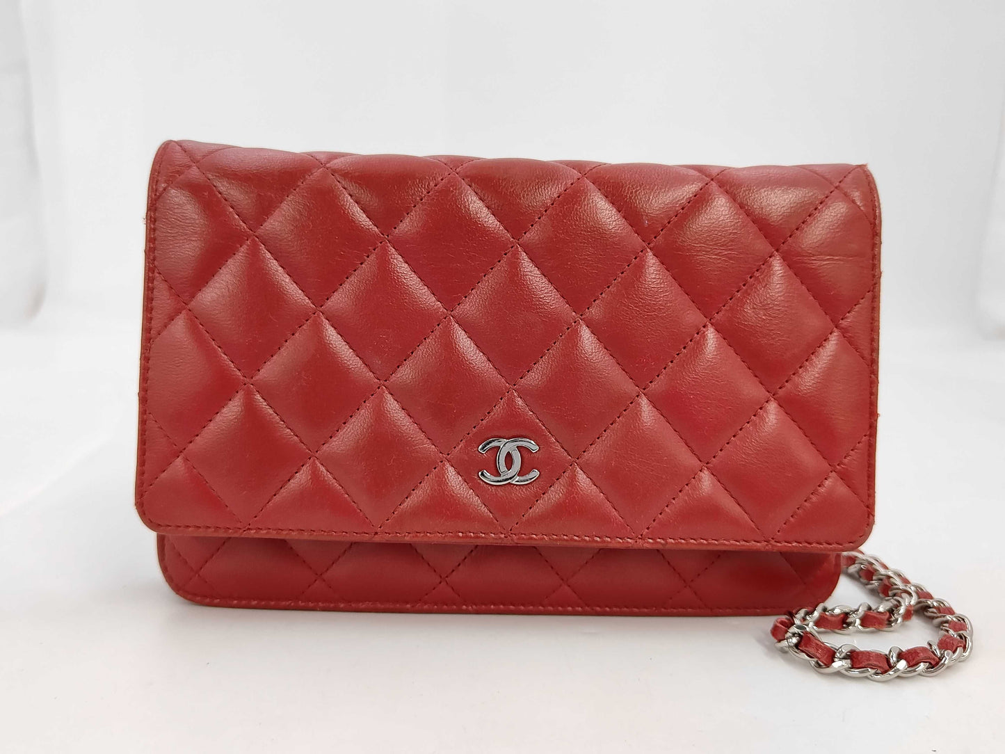 Chanel Timeless CC Wallet on Chain Quilted Goatskin, Red, Leather, Shoulder Bag