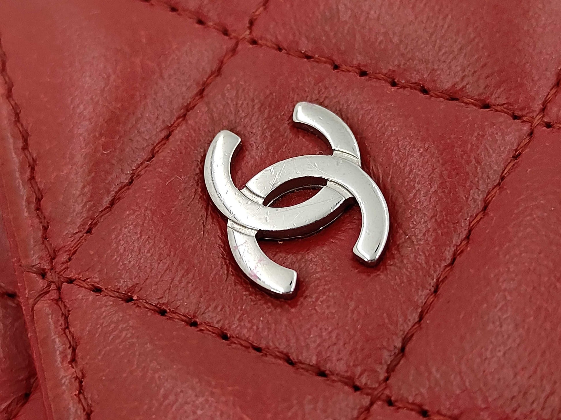 Chanel Timeless CC Wallet on Chain Quilted Goatskin, Red, Leather, Shoulder Bag
