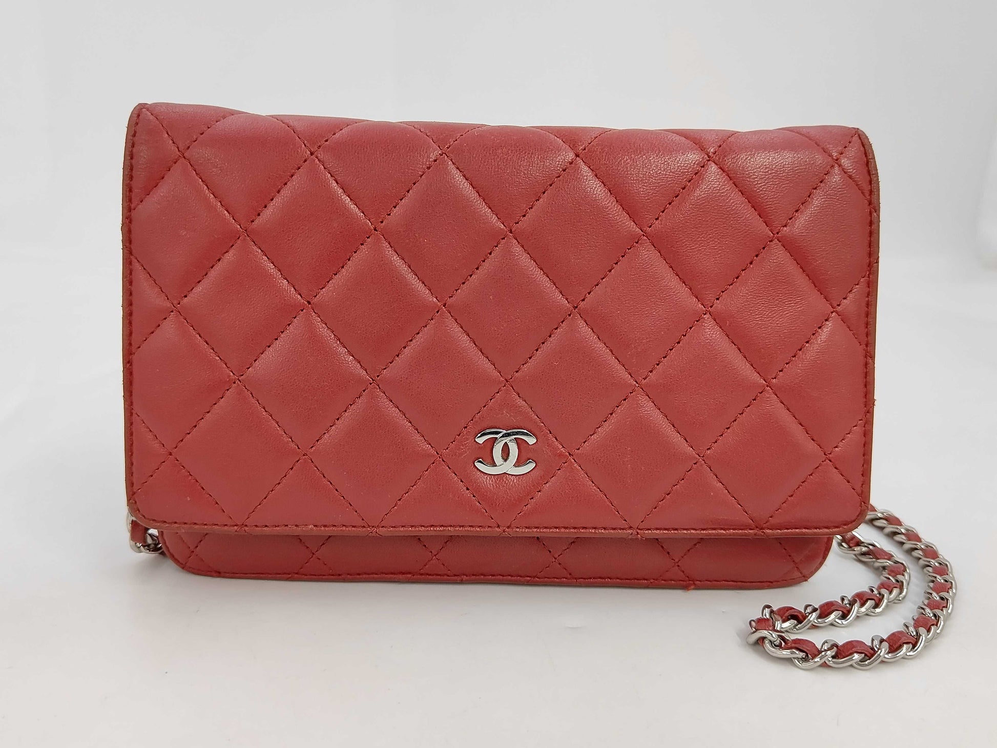 Chanel Timeless CC Wallet on Chain Quilted Goatskin, Red, Leather, Shoulder Bag