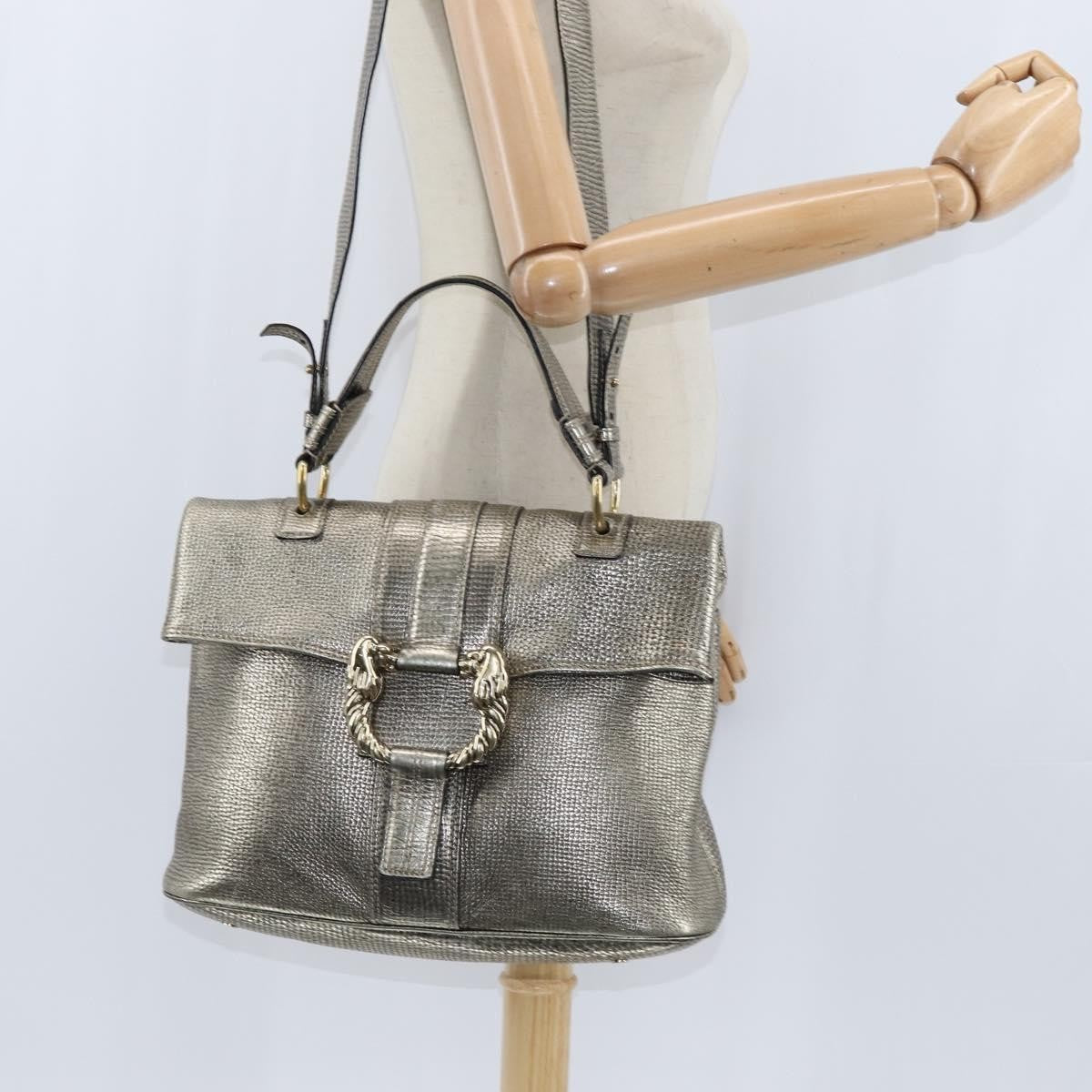 Bvlgari Leoni Top Handle Leather, Silver, Leather, Handbag