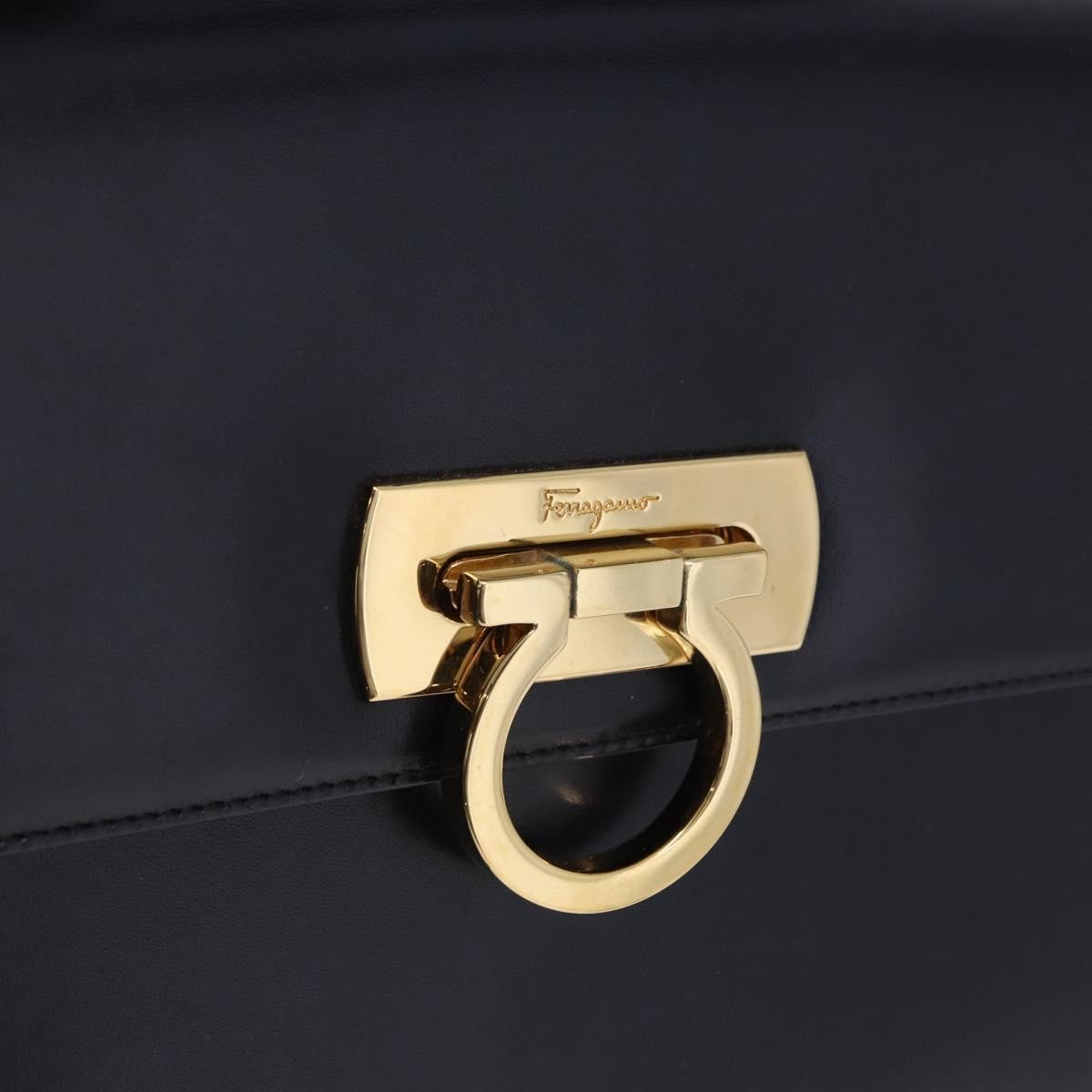 Salvatore Ferragamo Convertible Top Handle Leather, Navy, Leather, Handbag