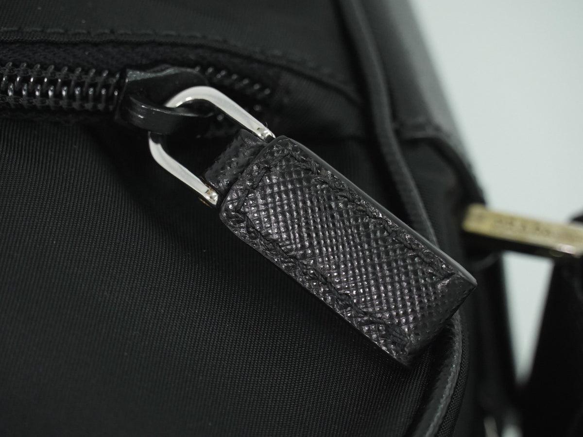 Prada Front Zip Messenger Quilted Tessuto, Black, Nylon, Shoulder Bag