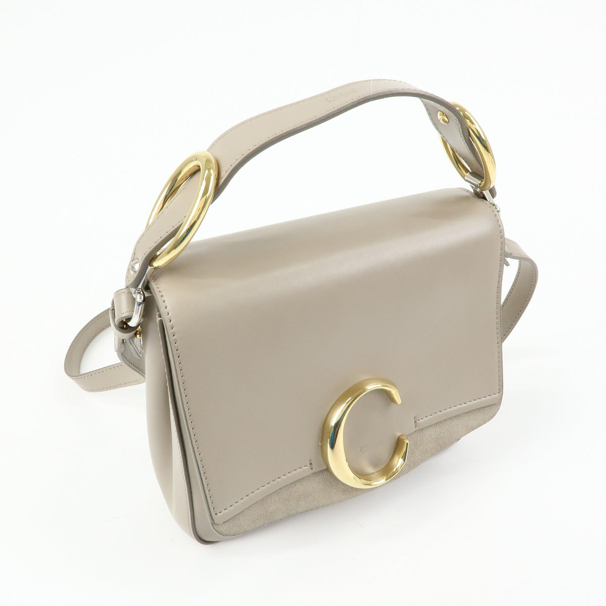 Chloe C Shoulder Bag Leather, Gray, Leather, Shoulder Bag