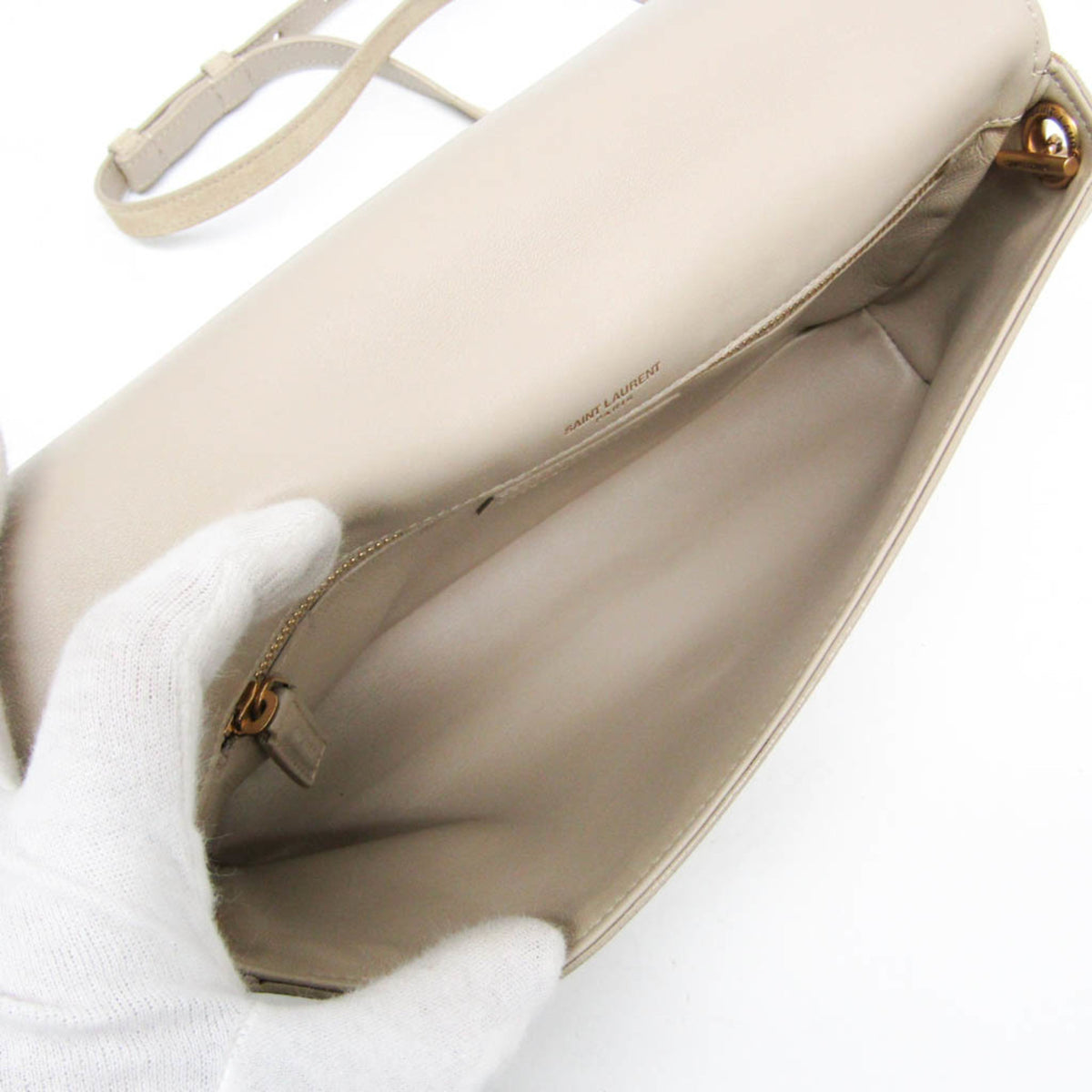Saint Laurent Classic Monogram Tassel Clutch Suede, Beige, Suede, Clutch