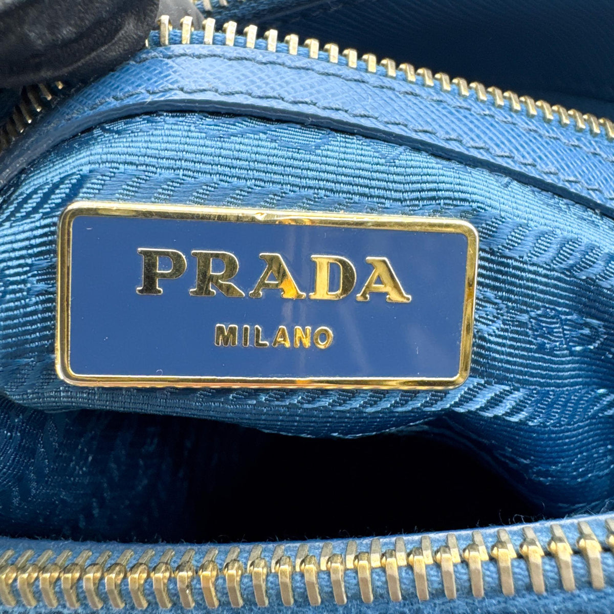 Prada Double Zip Lux Saffiano Leather, Blue, Leather, Tote Bag
