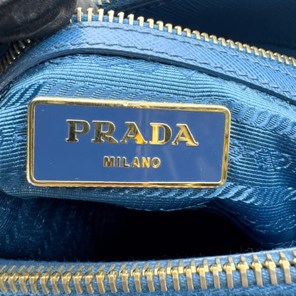 Prada Double Zip Lux Saffiano Leather, Blue, Leather, Tote Bag