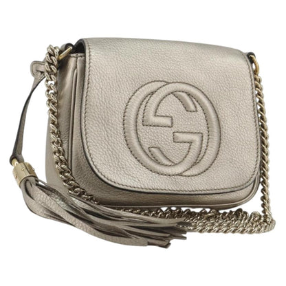 Gucci Soho Chain Leather, Silver, Leather, Shoulder Bag