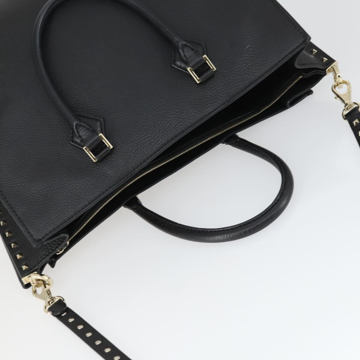 Valentino Garavani Rockstud Open Leather, Black, Leather, Tote Bag