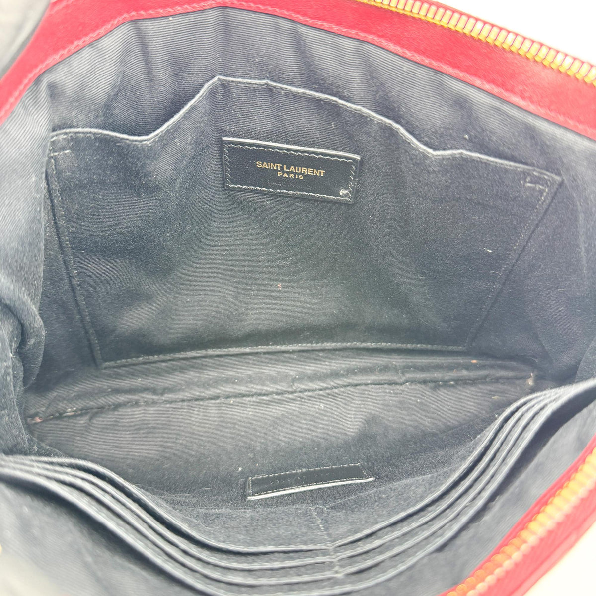 Saint Laurent Classic Monogram Wristlet Matelasse Chevron Leather, Burgundy, Leather, Clutch
