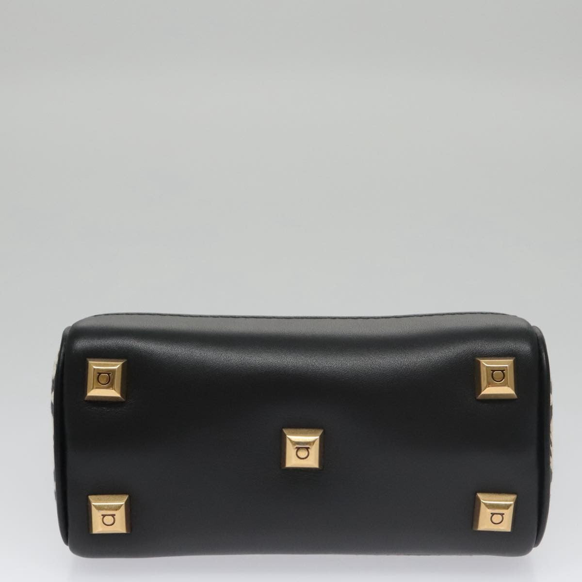 Salvatore Ferragamo Studio Satchel Gancini Jacquard and Leather, Black, Canvas, Handbag