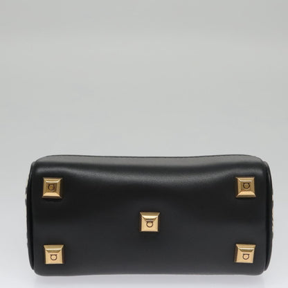 Salvatore Ferragamo Studio Satchel Gancini Jacquard and Leather, Black, Canvas, Handbag