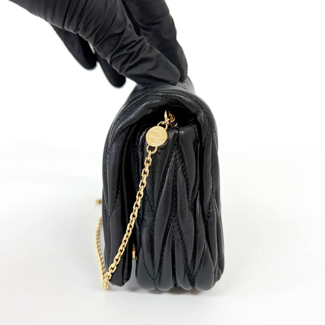 Miu Miu Nappa Matelassè Leather, Black, Leather, Handbag
