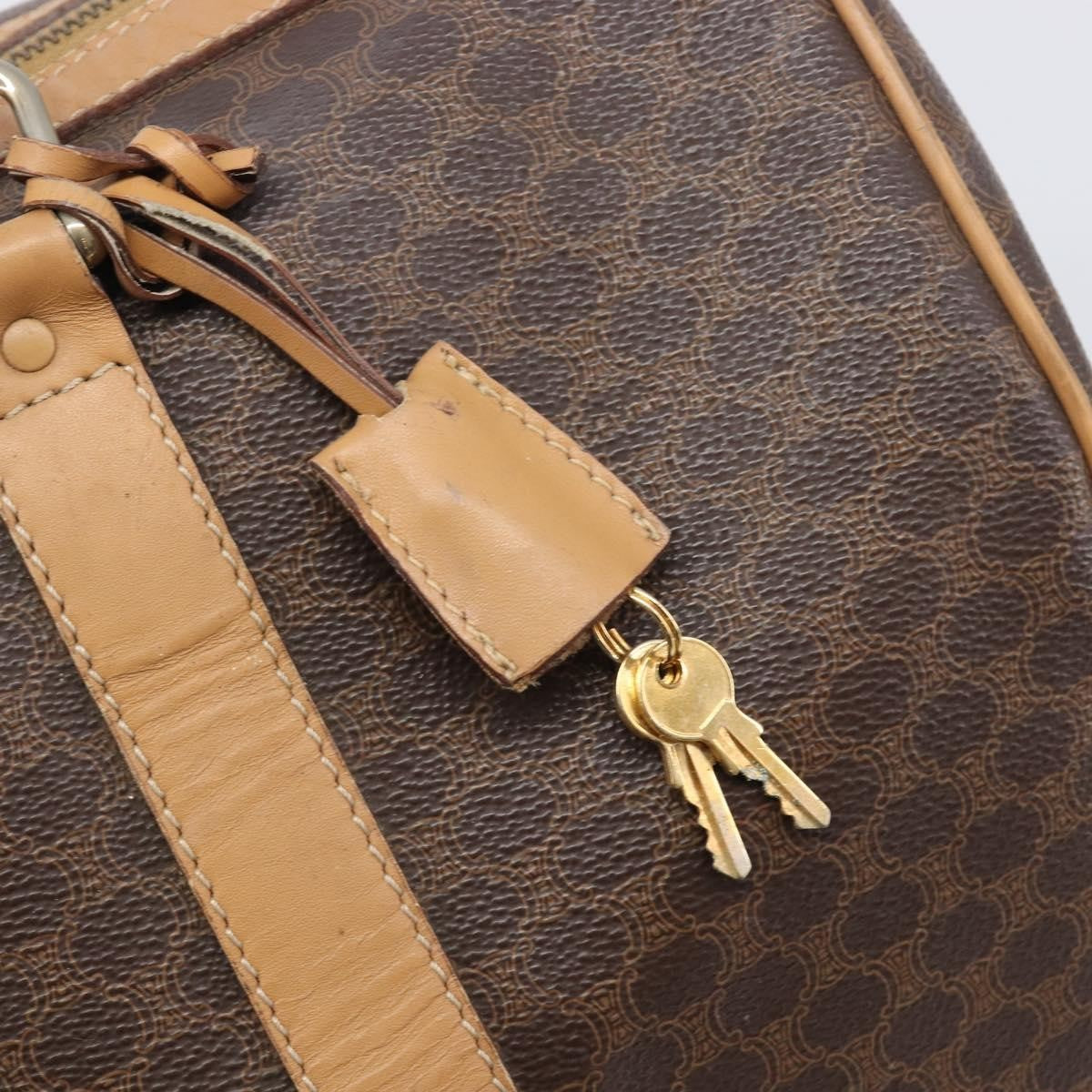 Celine Vintage Duffle Macadam Coated Canvas, Brown, Canvas, Handbag