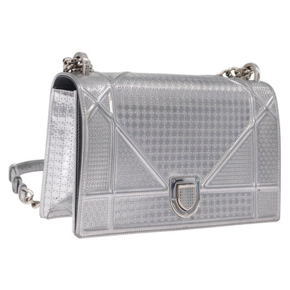 Christian Dior Diorama Flap Patent, Silver, Patent Leather, Handbag