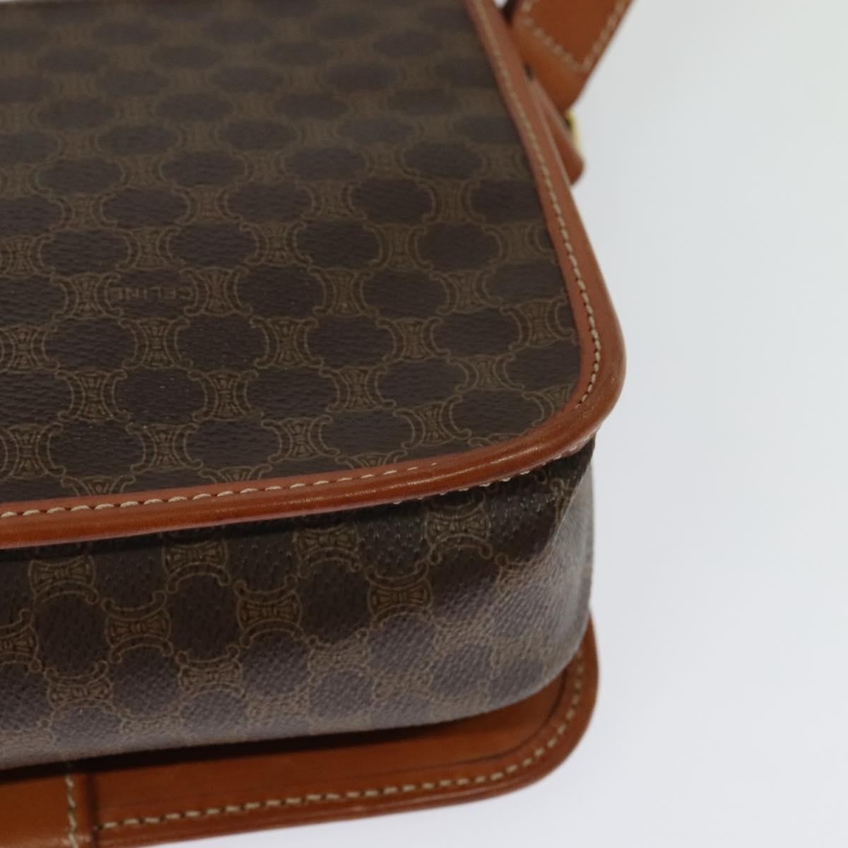 Celine Vintage Macadam Canvas and Leather, Brown, Canvas, Shoulder Bag