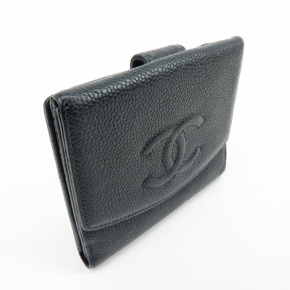 Chanel Vintage Timeless Bifold Caviar, Black, Leather, Wallet