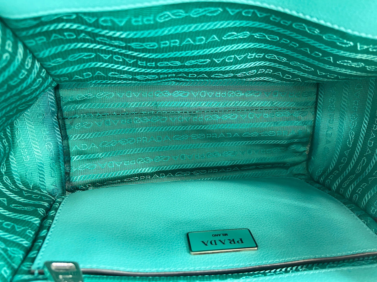 Prada glace twin pocket small glace twin pocket, Green, Leather, Tote Bag