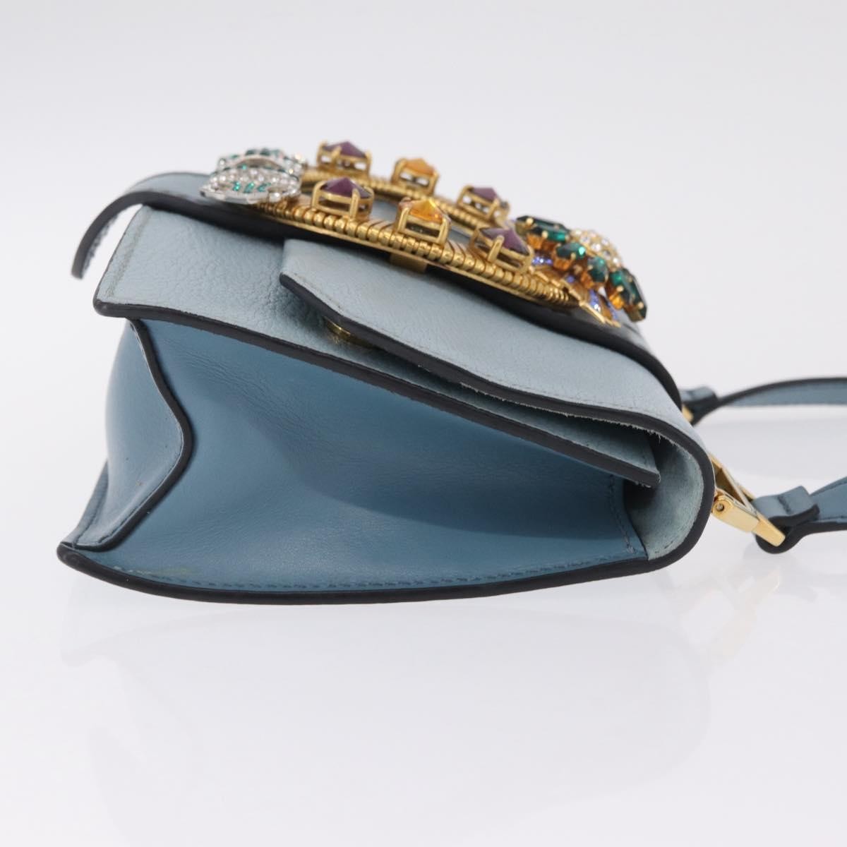 Miu Miu Madras Crystal Buckle Leather, Blue, Leather, Shoulder Bag