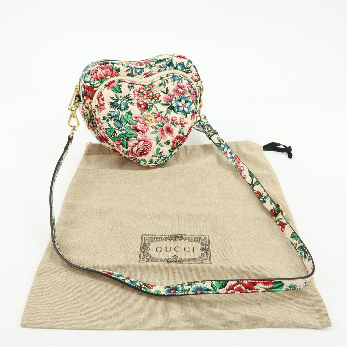Gucci Interlocking G Heart Diagonal Quilted Leather, Multicolour, Leather, Shoulder Bag