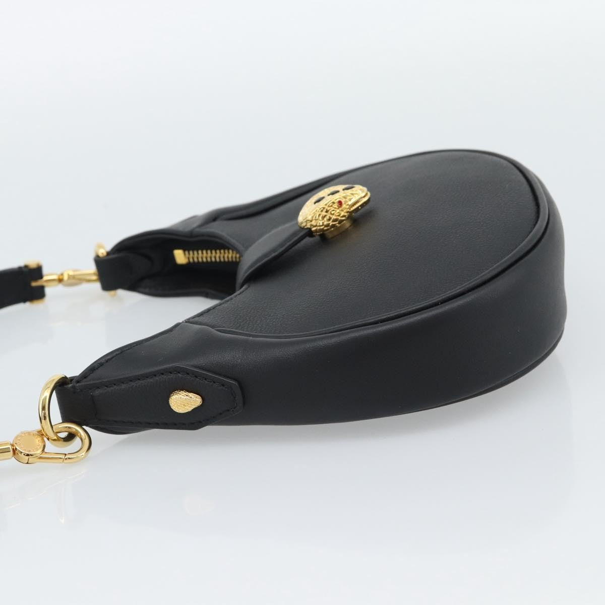 Bvlgari Serpenti Ellipse Leather, Black, Leather, Shoulder Bag