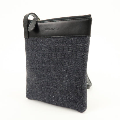 Bvlgari Logomania Canvas with Leather, Black, Denim, Shoulder Bag