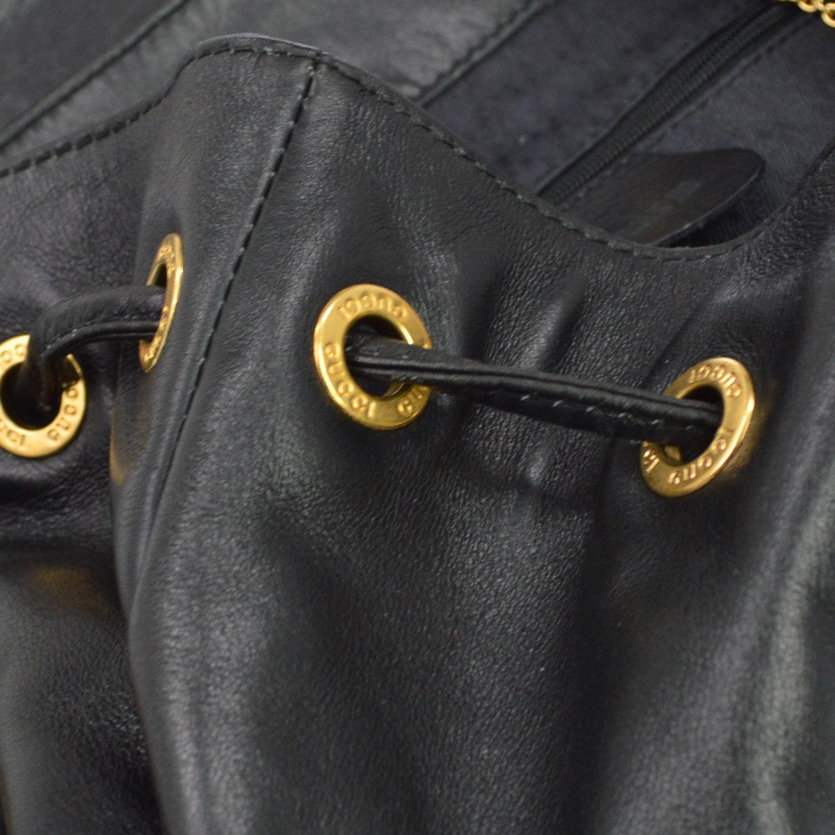 Gucci Vintage Bamboo Leather, Black, Leather, Backpack