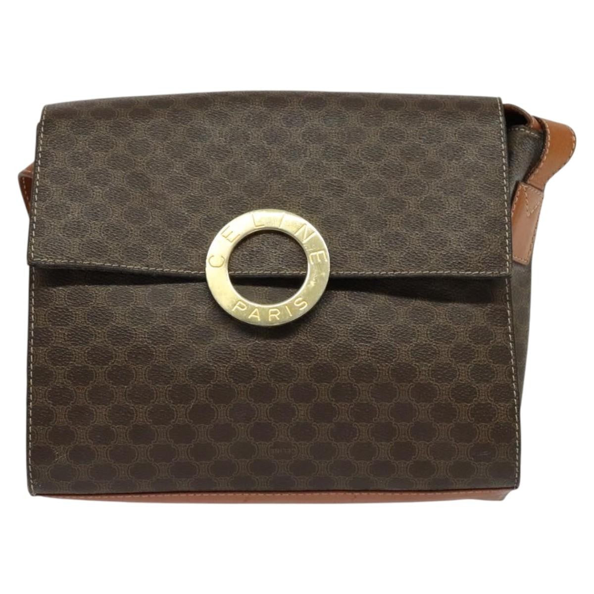 Celine Vintage Macadam Circle Logo Canvas and Leather, Brown, Canvas, Shoulder Bag