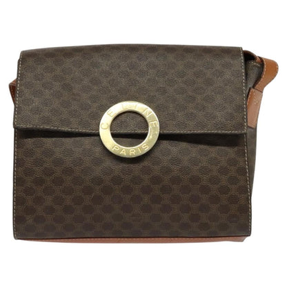 Celine Vintage Macadam Circle Logo Canvas and Leather, Brown, Canvas, Shoulder Bag